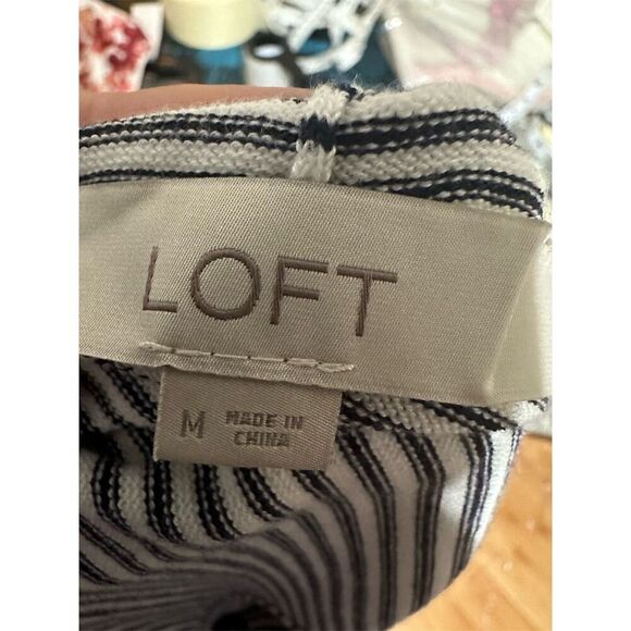 LOFT Womens Cardigan Size M knit  Striped Hooded Sweater Black White Casual - Picture 5 of 7